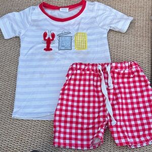 Crawfish Boil Print Red and White Kids Set
